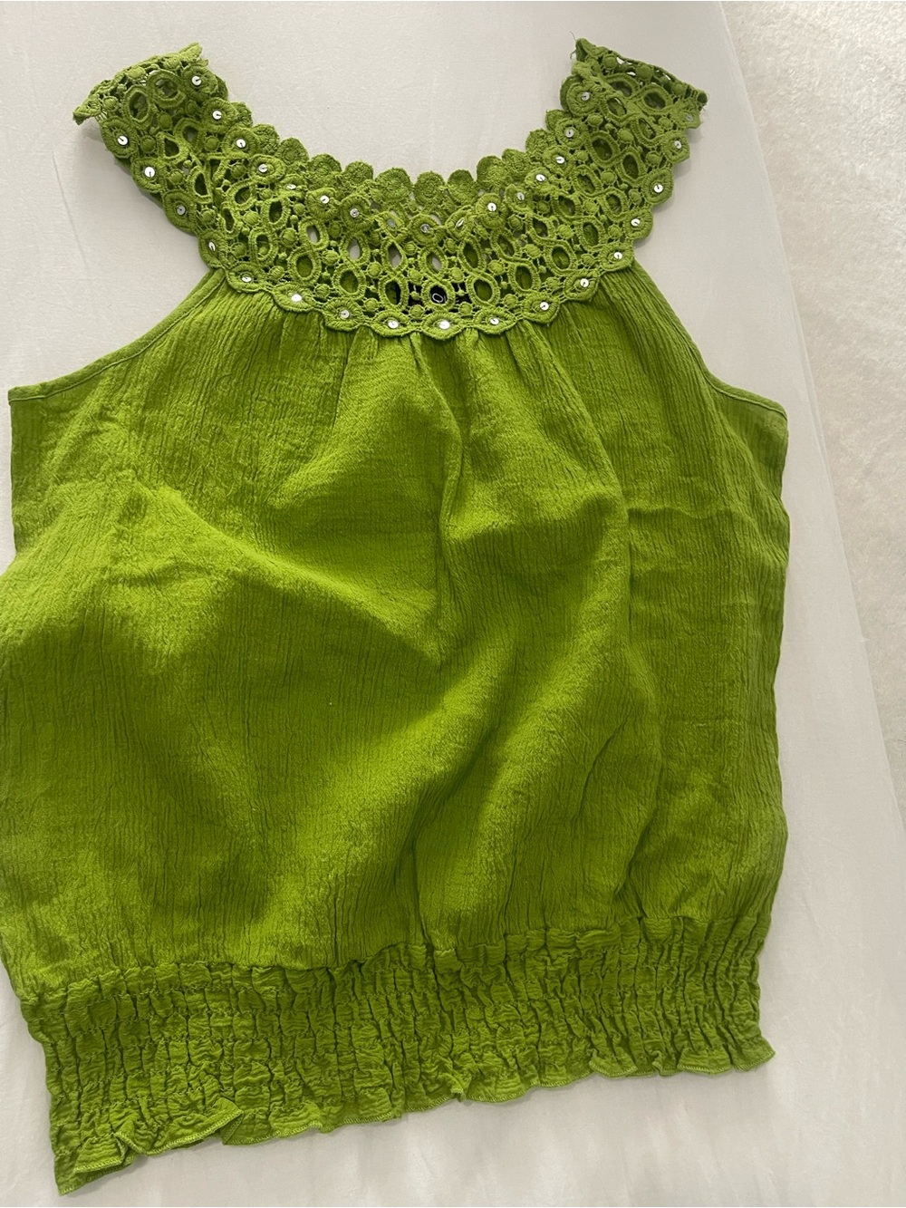 Unique Spectrum Lime Green Crochet Yoke Tank Top